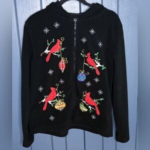 Vintage Beaded Snowflake Cardinal Fleece Top Jacket Shacket XL Christmas Winter